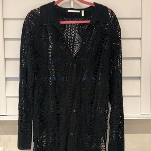 Helmut Lang crocheted collared cardigan